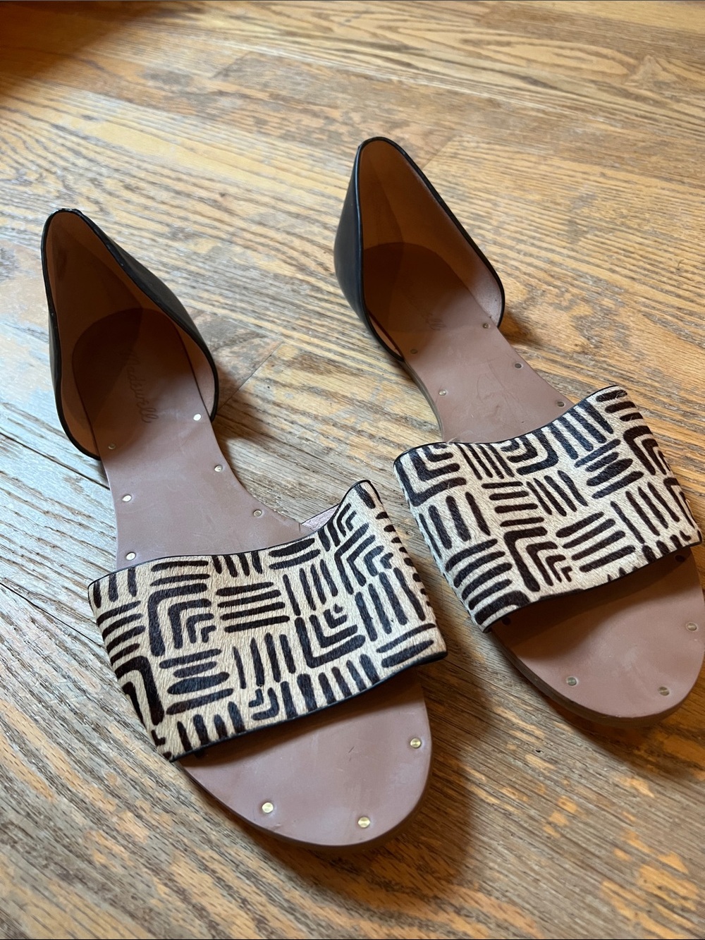 Madewell Black and Cream Patterned Open-Toe Sandals size 11 good condition